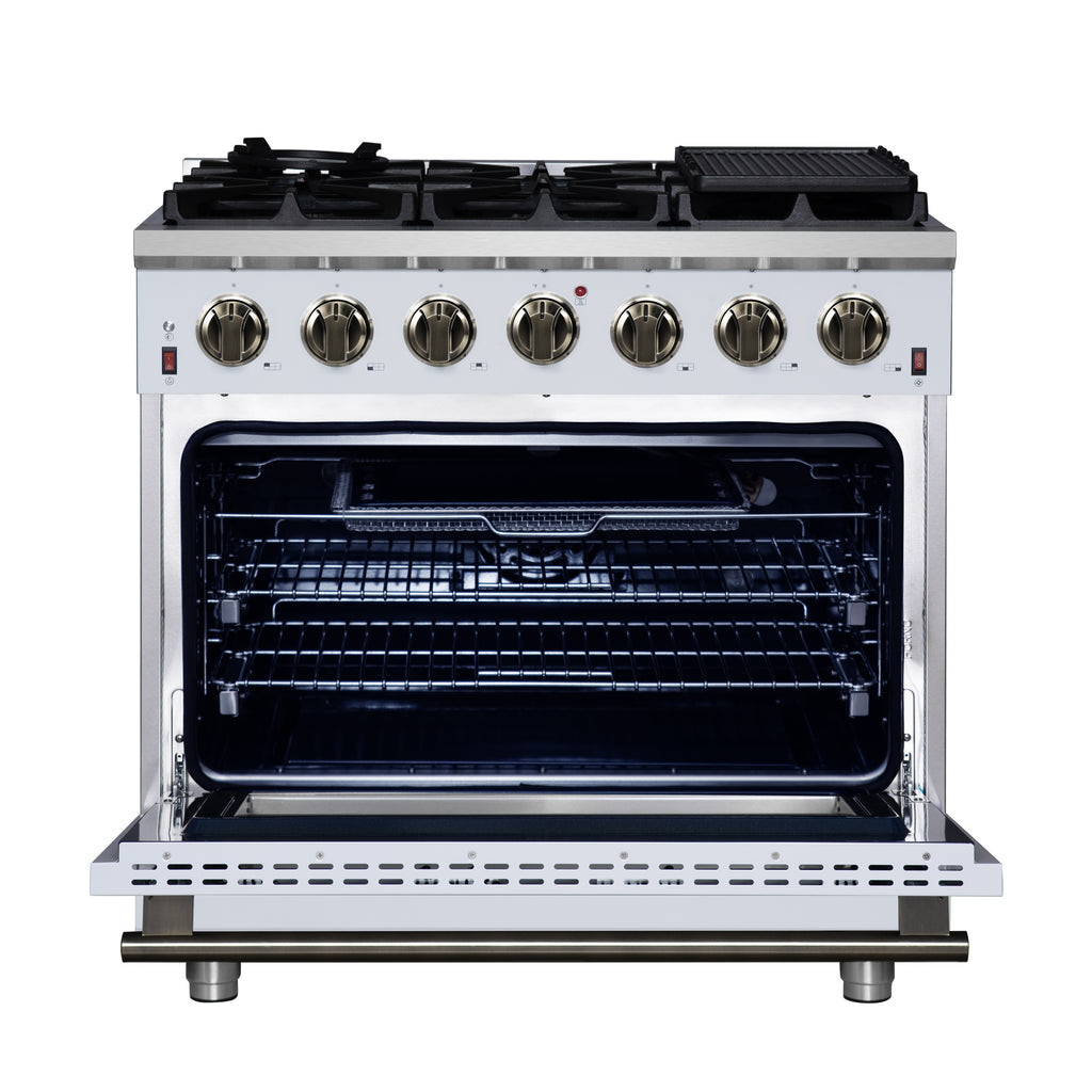 Forno Massimo 36" Freestanding Gas Range All in White with 6 Sealed Burners 83,000 BTU