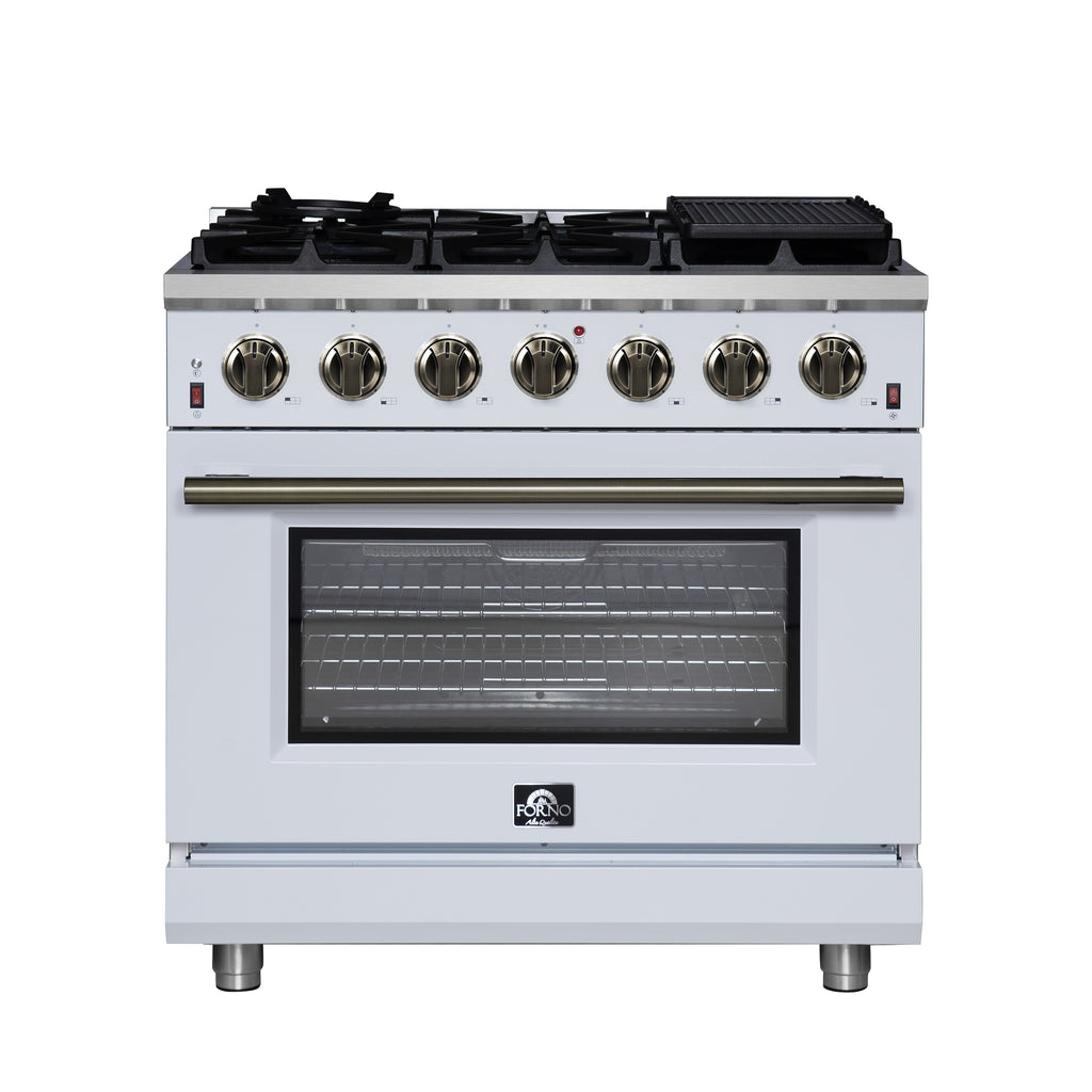 Forno Massimo 36" Freestanding Gas Range All in White with 6 Sealed Burners 83,000 BTU