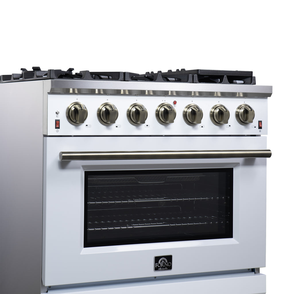 Forno Massimo 36" Freestanding Gas Range All in White with 6 Sealed Burners 83,000 BTU