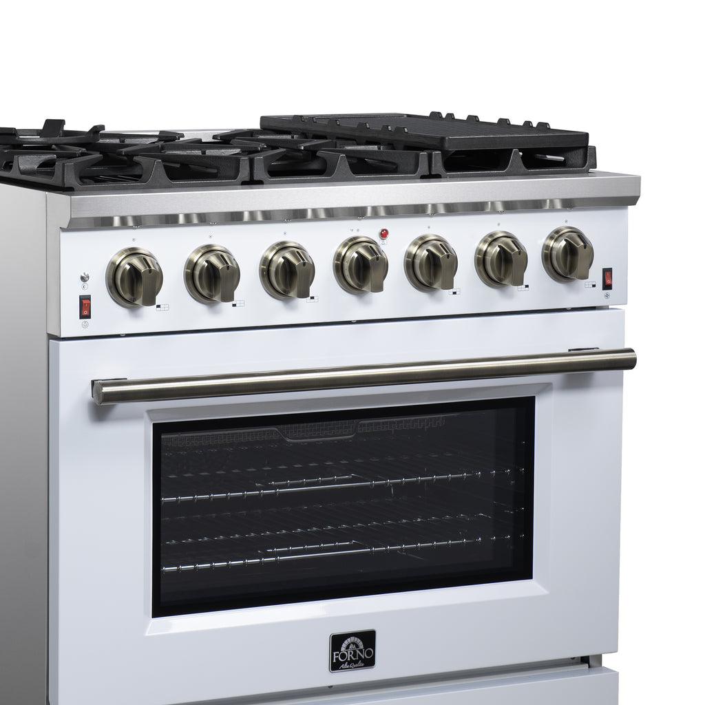 Forno Massimo 36" Freestanding Gas Range All in White with 6 Sealed Burners 83,000 BTU