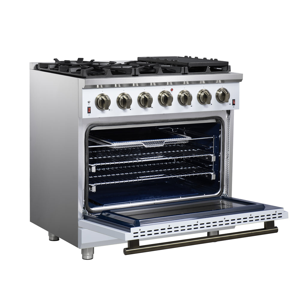 Forno Massimo 36" Freestanding Gas Range All in White with 6 Sealed Burners 83,000 BTU