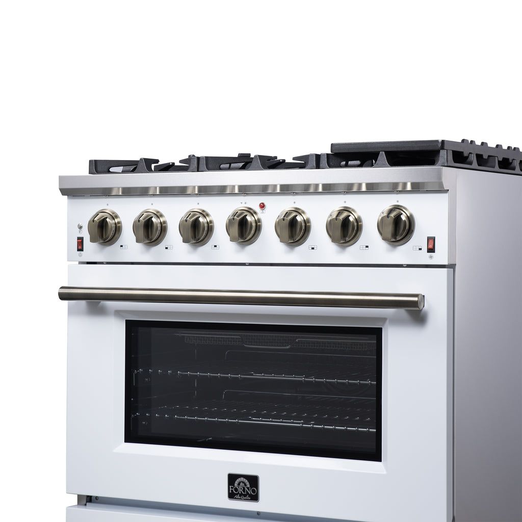 Forno Massimo 36" Freestanding Gas Range All in White with 6 Sealed Burners 83,000 BTU