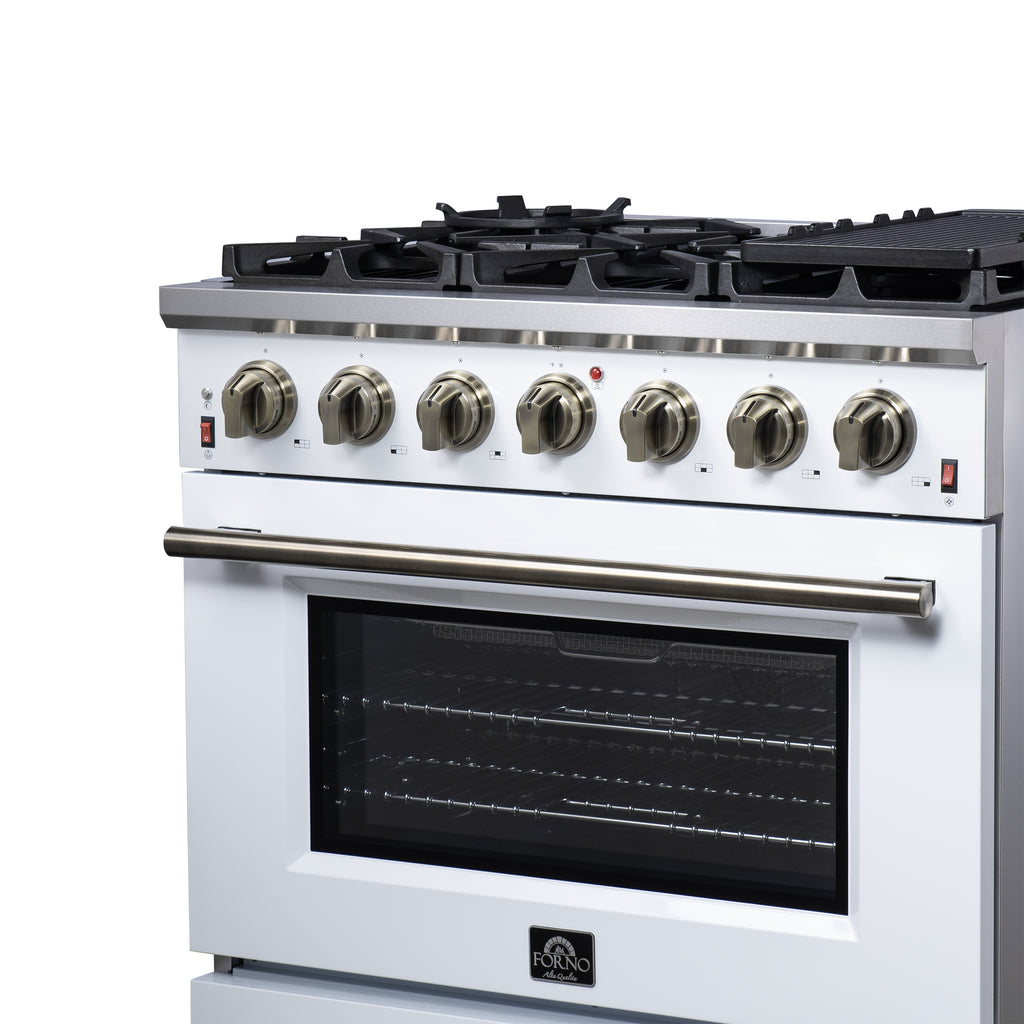 Forno Massimo 36" Freestanding Gas Range All in White with 6 Sealed Burners 83,000 BTU