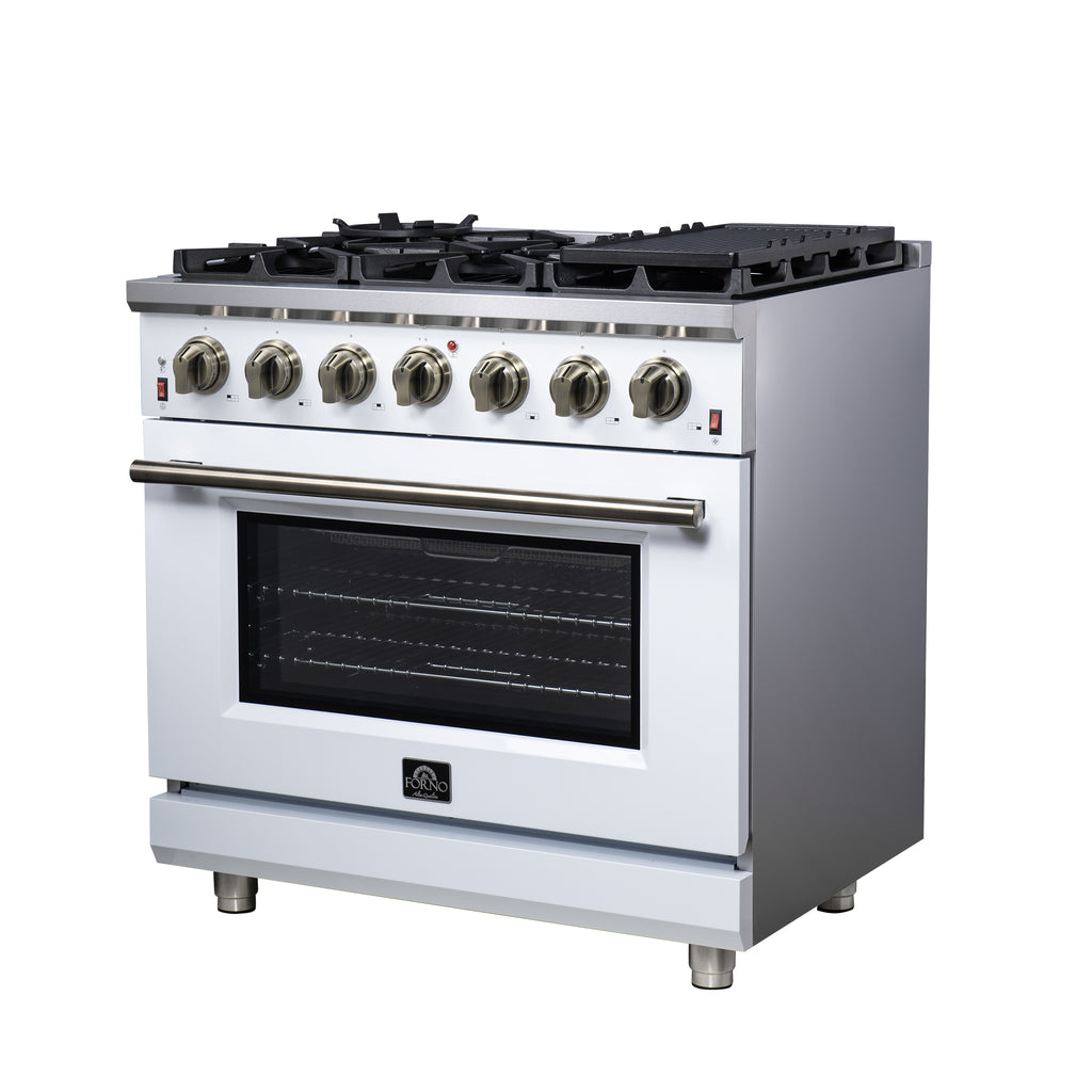 Forno Massimo 36" Freestanding Gas Range All in White with 6 Sealed Burners 83,000 BTU