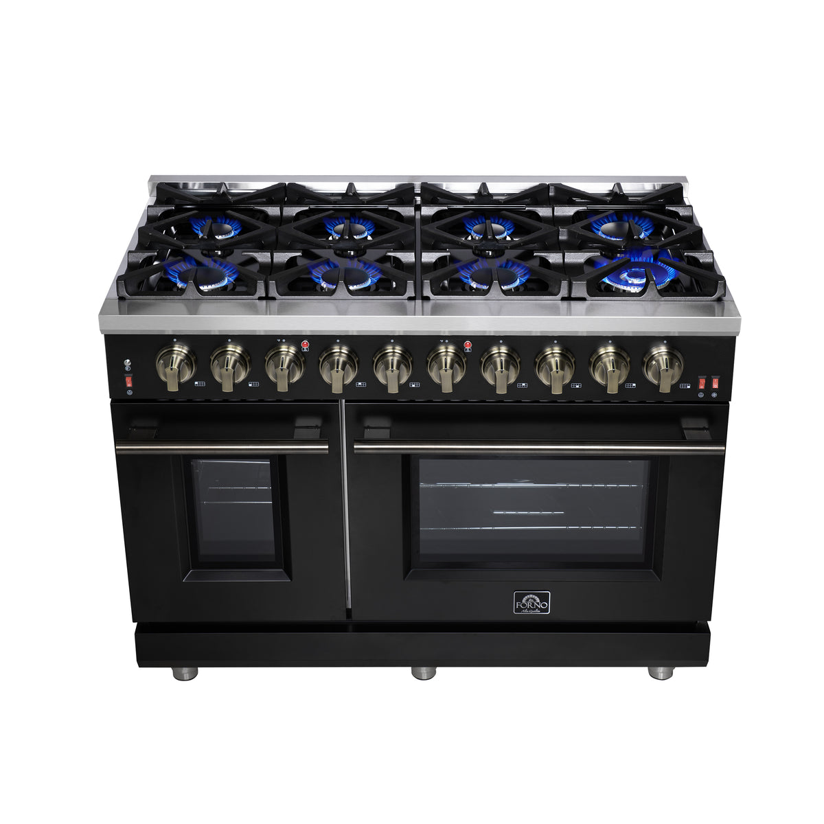 Forno Massimo 48" Freestanding Gas Range All in Black with 8 Sealed Burners 107,000 BTU