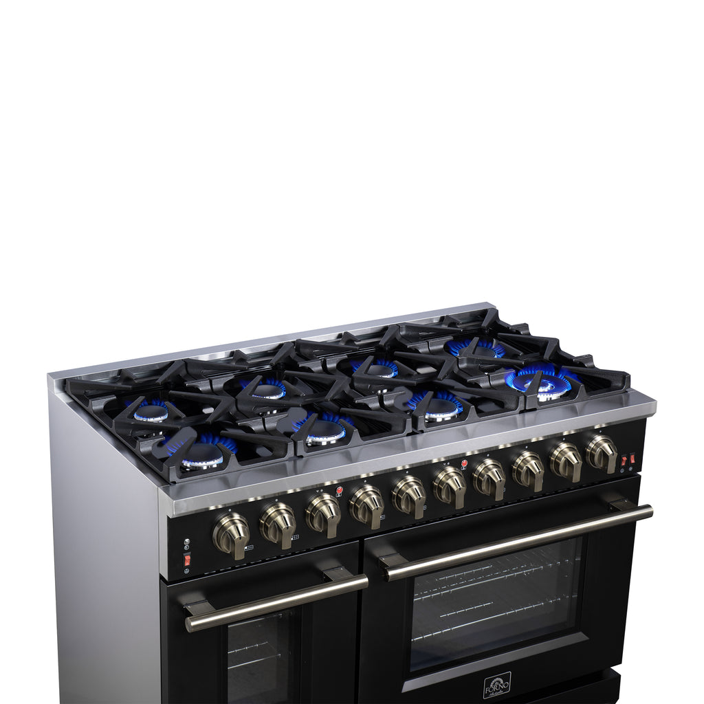 Forno Massimo 48" Freestanding Gas Range All in Black with 8 Sealed Burners 107,000 BTU