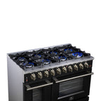 Forno Massimo 48" Freestanding Gas Range All in Black with 8 Sealed Burners 107,000 BTU