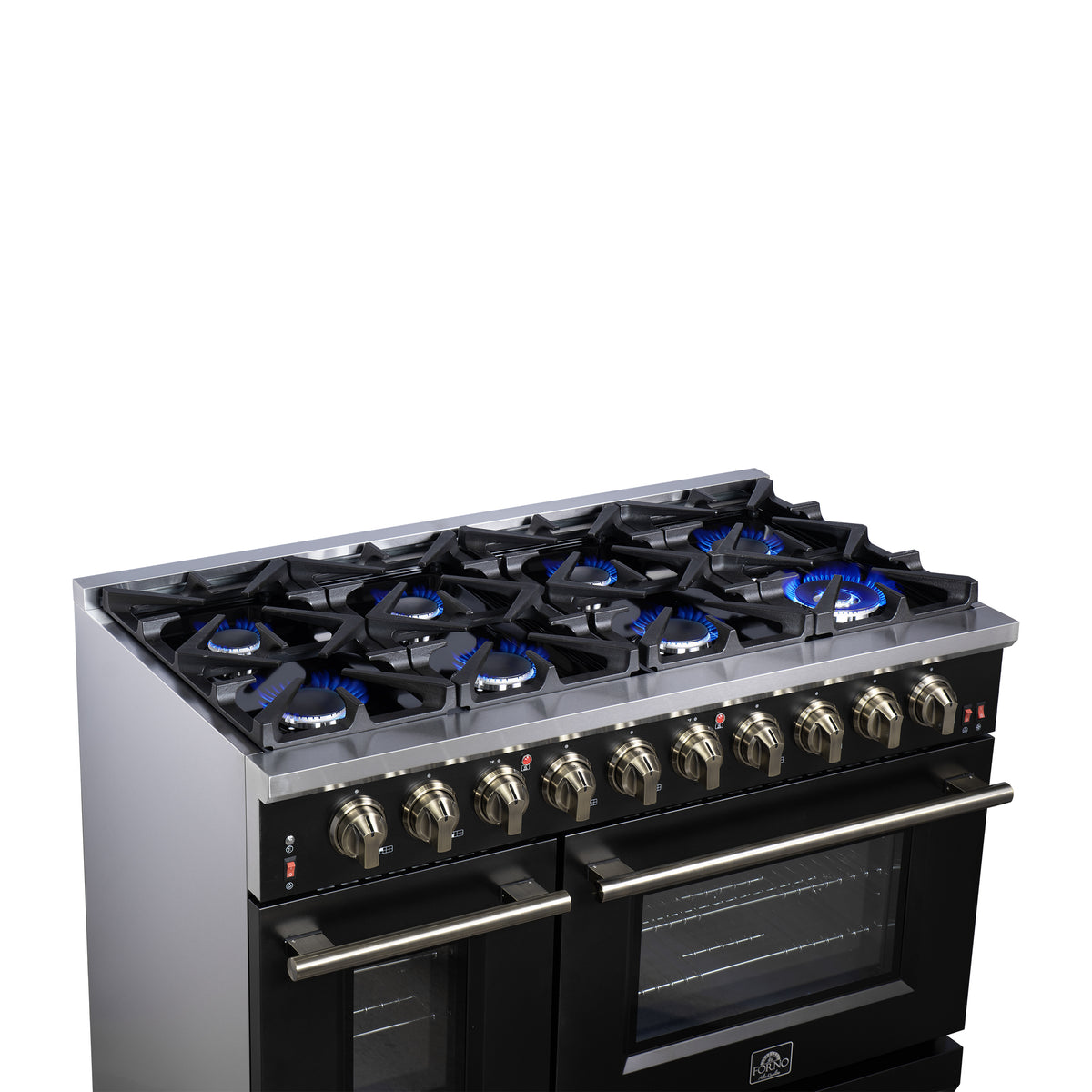 Forno Massimo 48" Freestanding Gas Range All in Black with 8 Sealed Burners 107,000 BTU