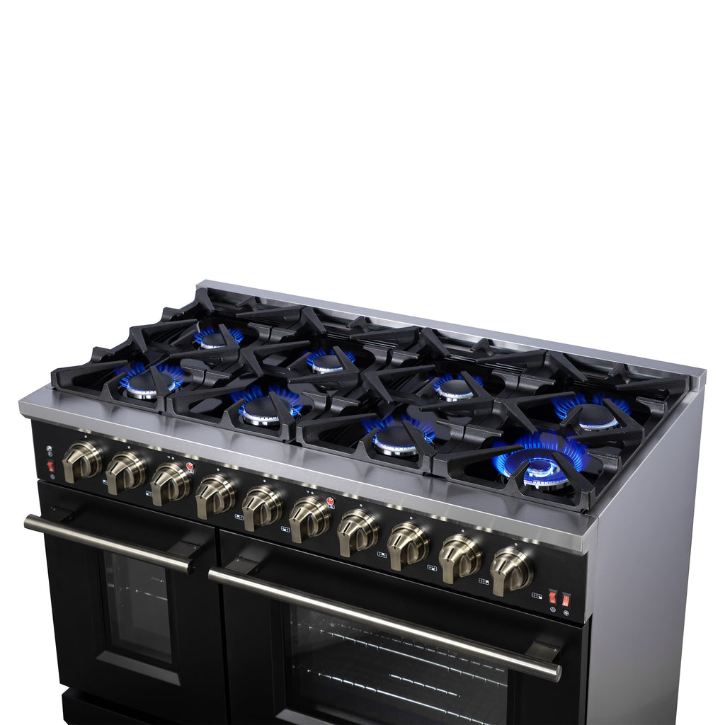 Forno Massimo 48" Freestanding Gas Range All in Black with 8 Sealed Burners 107,000 BTU