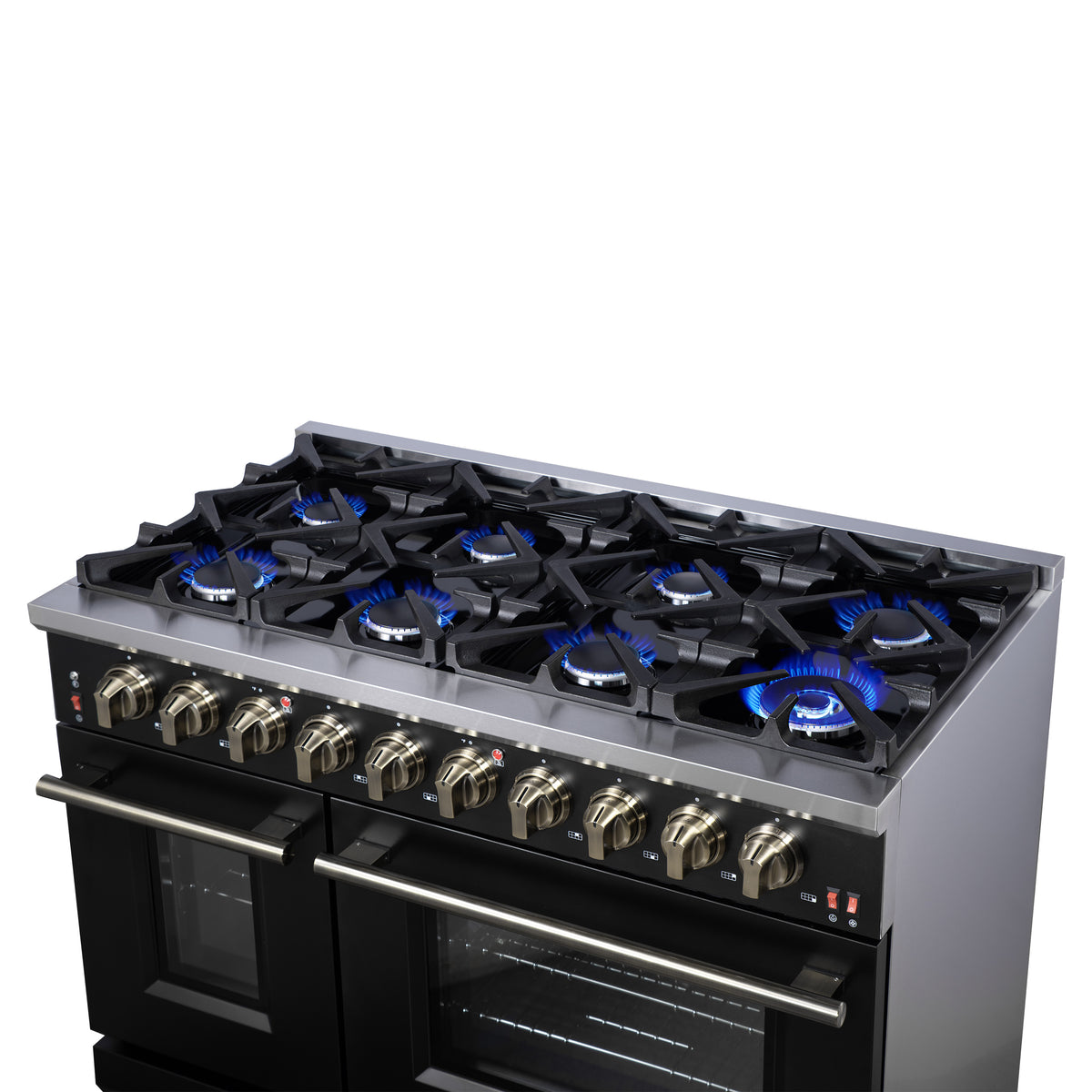 Forno Massimo 48" Freestanding Gas Range All in Black with 8 Sealed Burners 107,000 BTU