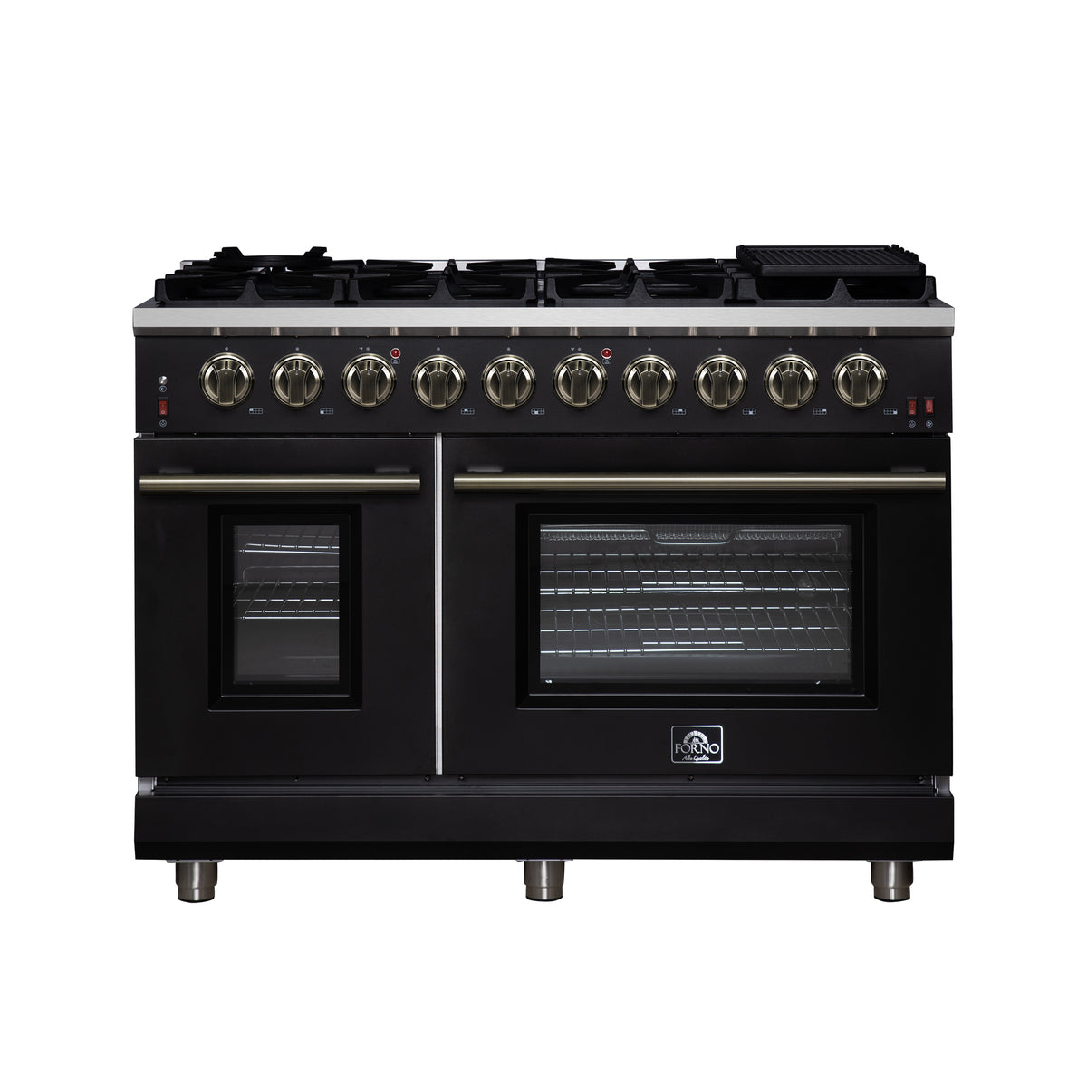 Forno Massimo 48" Freestanding Gas Range All in Black with 8 Sealed Burners 107,000 BTU