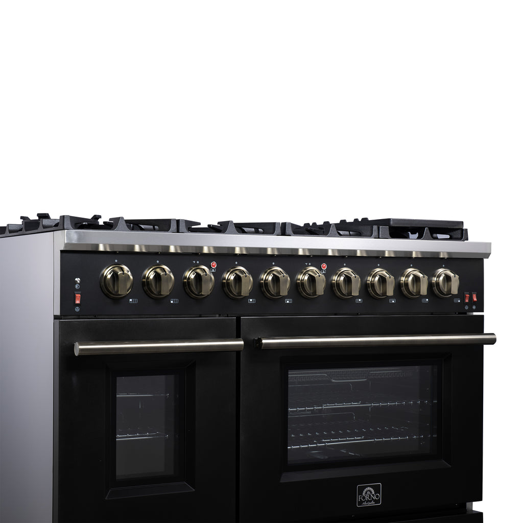 Forno Massimo 48" Freestanding Gas Range All in Black with 8 Sealed Burners 107,000 BTU
