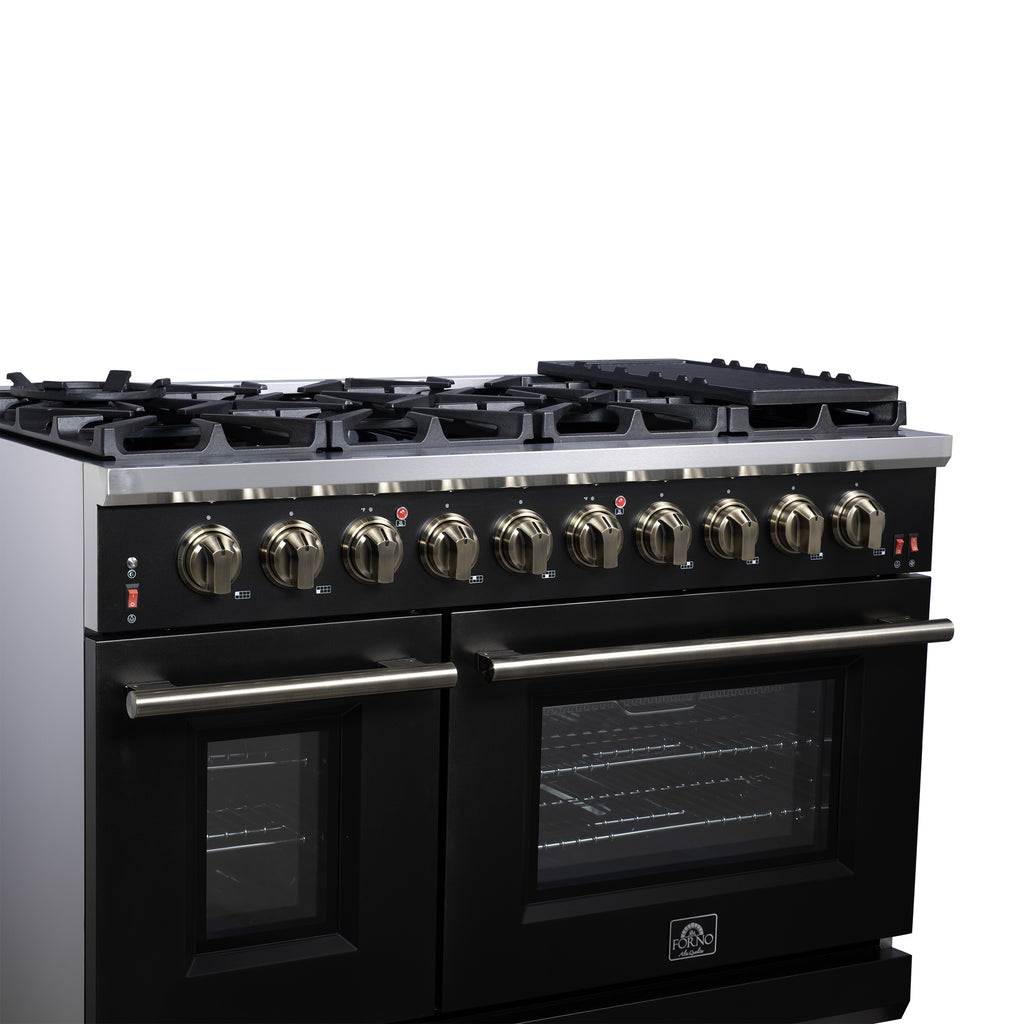 Forno Massimo 48" Freestanding Gas Range All in Black with 8 Sealed Burners 107,000 BTU