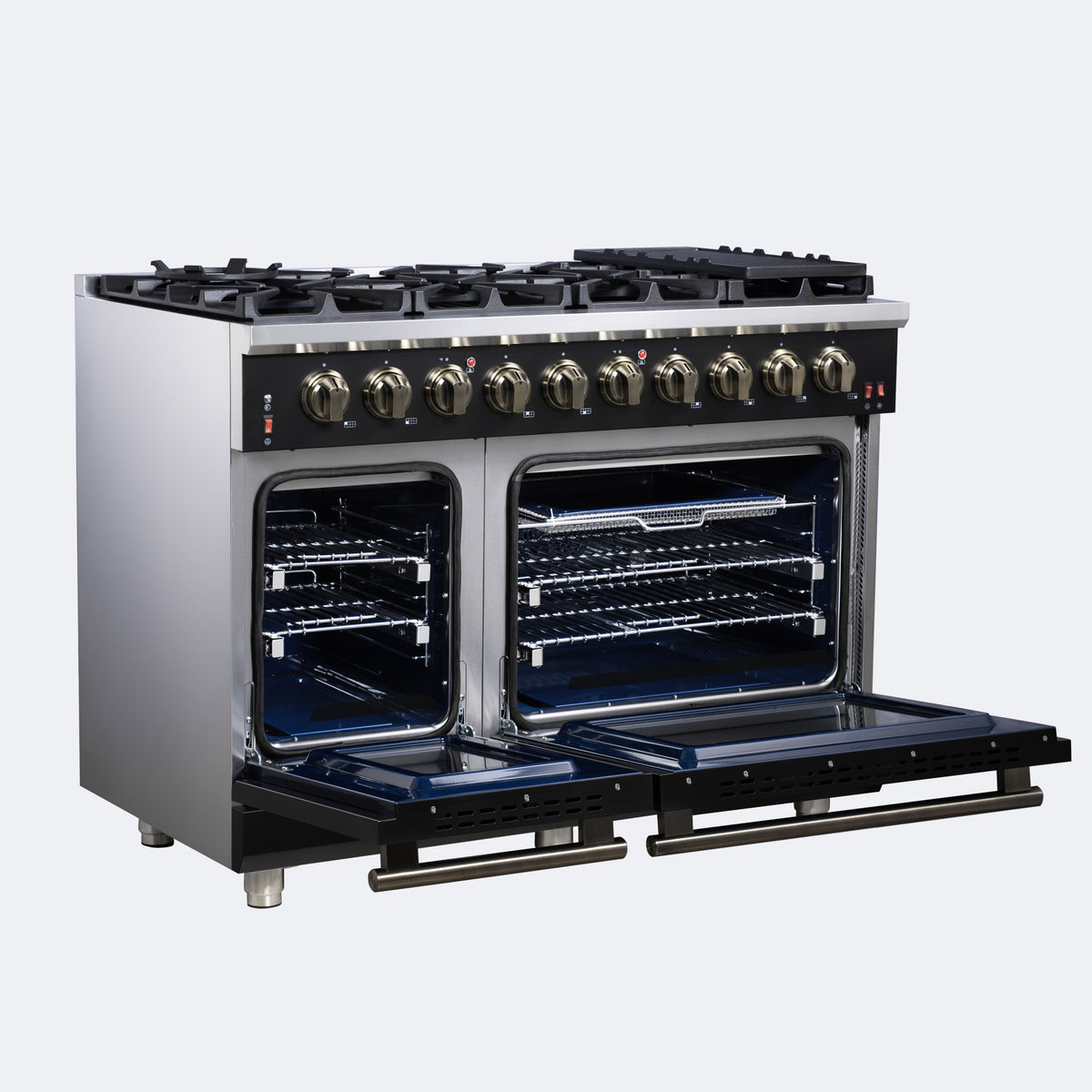 Forno Massimo 48" Freestanding Gas Range All in Black with 8 Sealed Burners 107,000 BTU