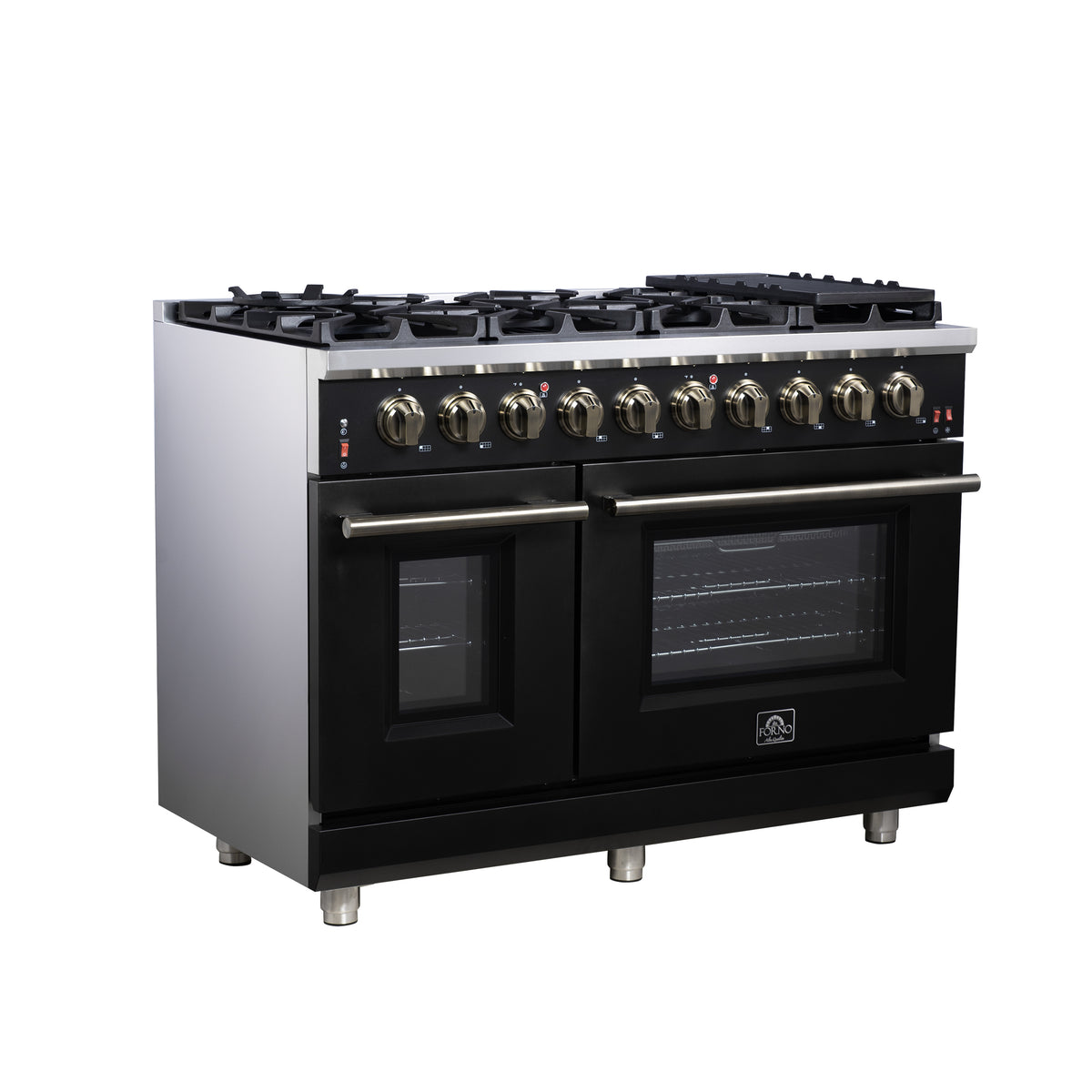 Forno Massimo 48" Freestanding Gas Range All in Black with 8 Sealed Burners 107,000 BTU