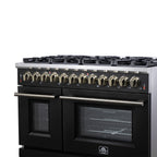 Forno Massimo 48" Freestanding Gas Range All in Black with 8 Sealed Burners 107,000 BTU