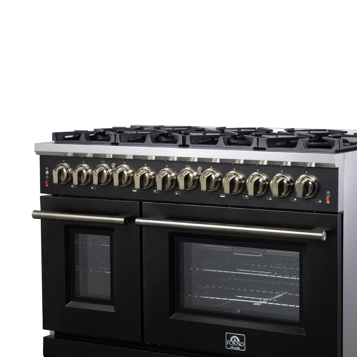 Forno Massimo 48" Freestanding Gas Range All in Black with 8 Sealed Burners 107,000 BTU
