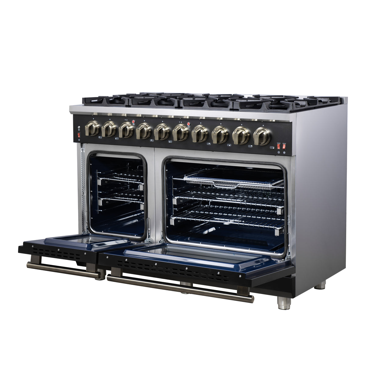 Forno Massimo 48" Freestanding Gas Range All in Black with 8 Sealed Burners 107,000 BTU