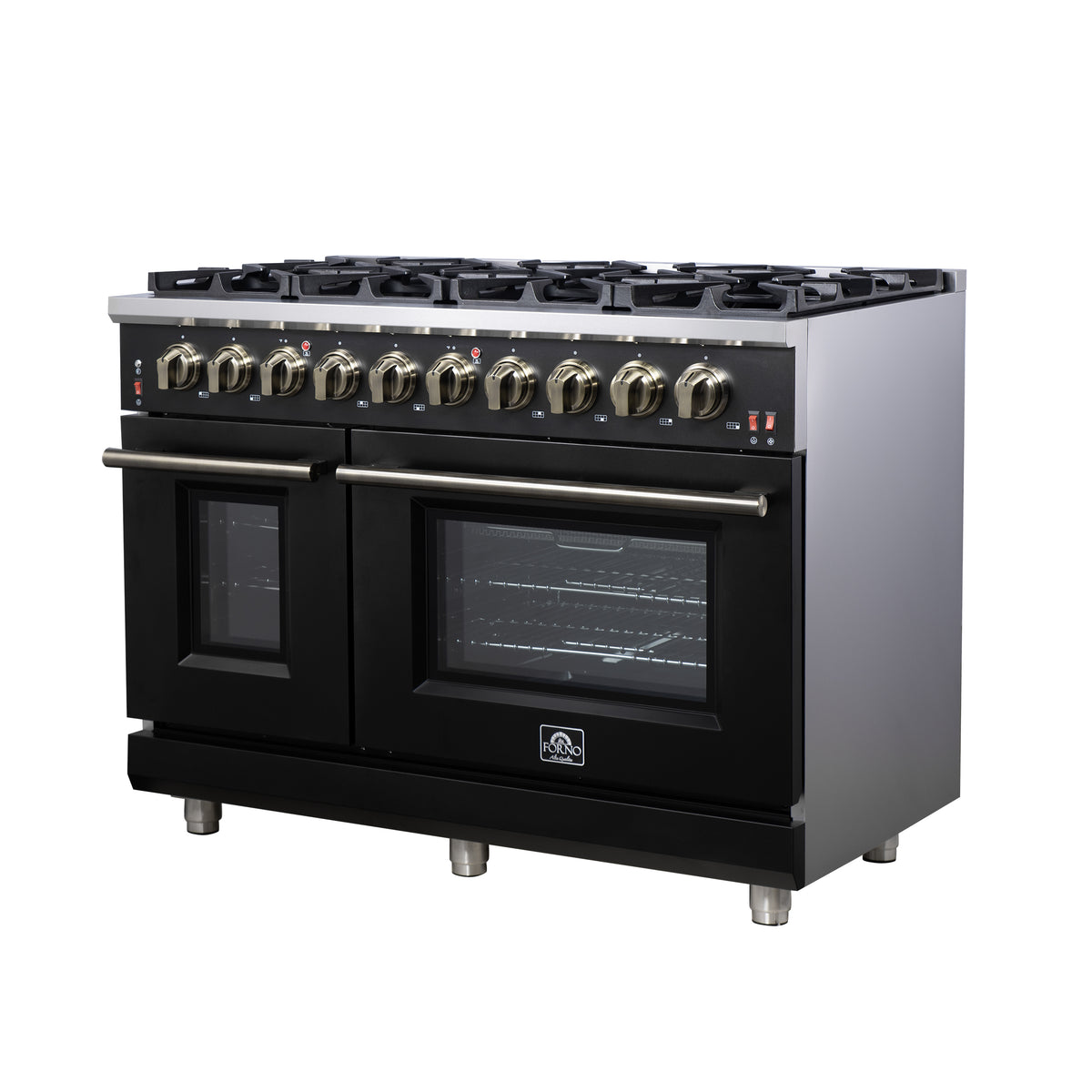 Forno Massimo 48" Freestanding Gas Range All in Black with 8 Sealed Burners 107,000 BTU