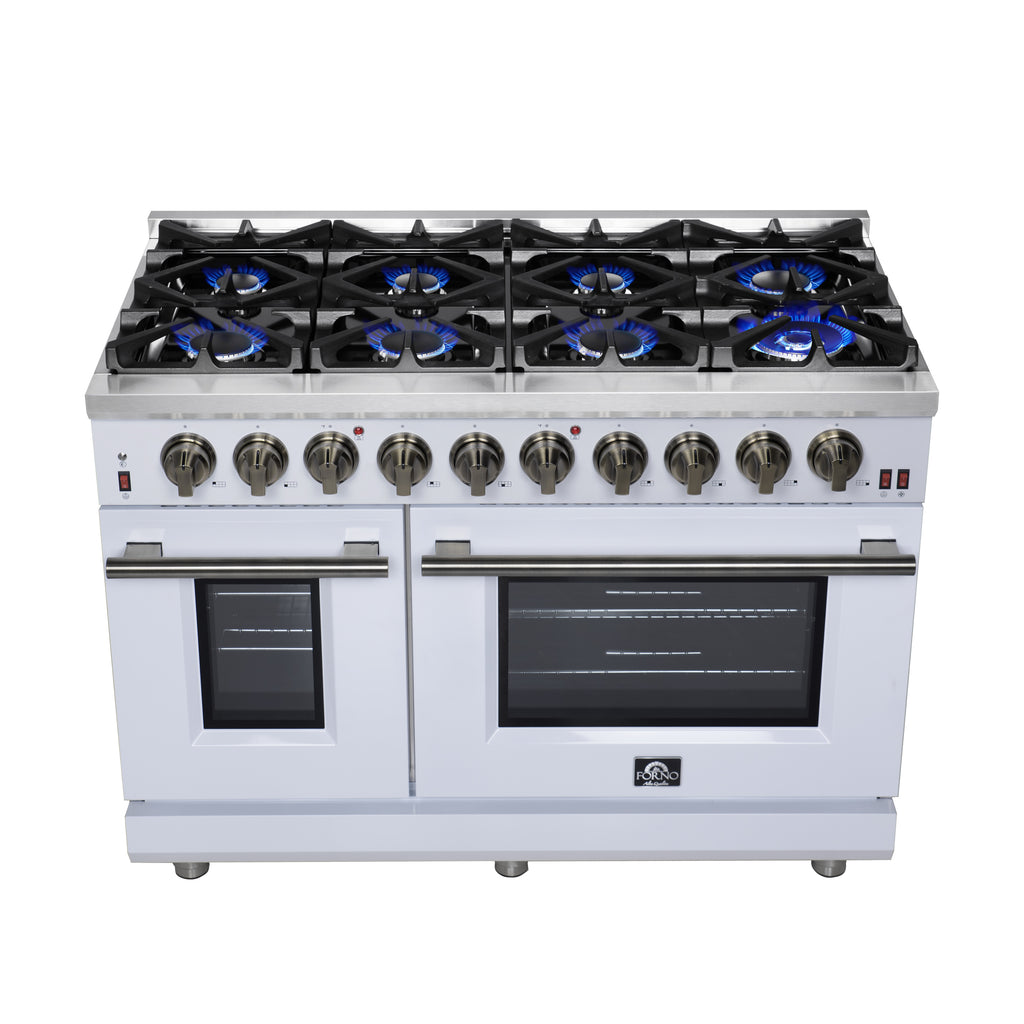 Forno Massimo 48" Freestanding Gas Range All in White with 8 Sealed Burners 107,000 BTU
