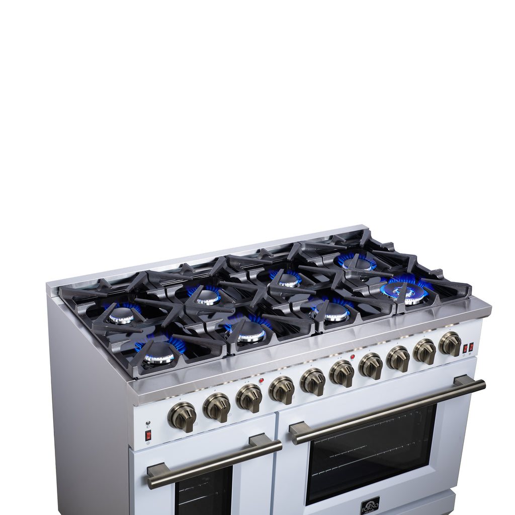 Forno Massimo 48" Freestanding Gas Range All in White with 8 Sealed Burners 107,000 BTU
