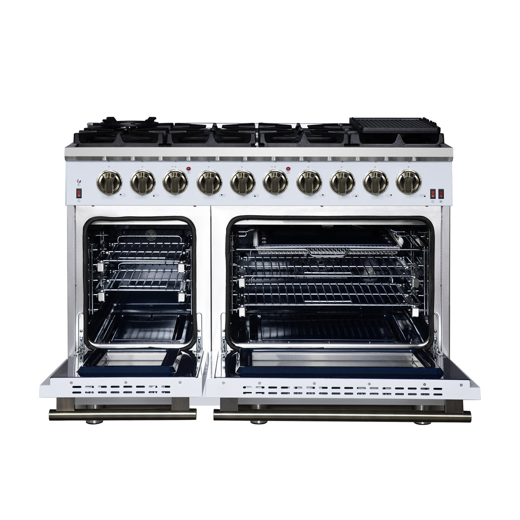Forno Massimo 48" Freestanding Gas Range All in White with 8 Sealed Burners 107,000 BTU