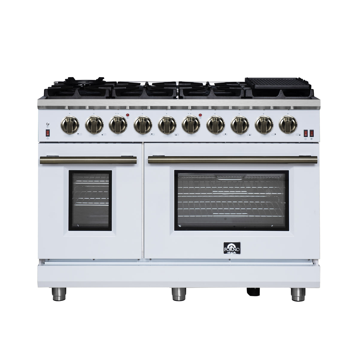 Forno Massimo 48" Freestanding Gas Range All in White with 8 Sealed Burners 107,000 BTU