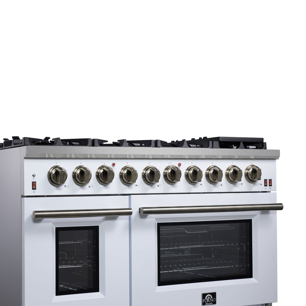Forno Massimo 48" Freestanding Gas Range All in White with 8 Sealed Burners 107,000 BTU