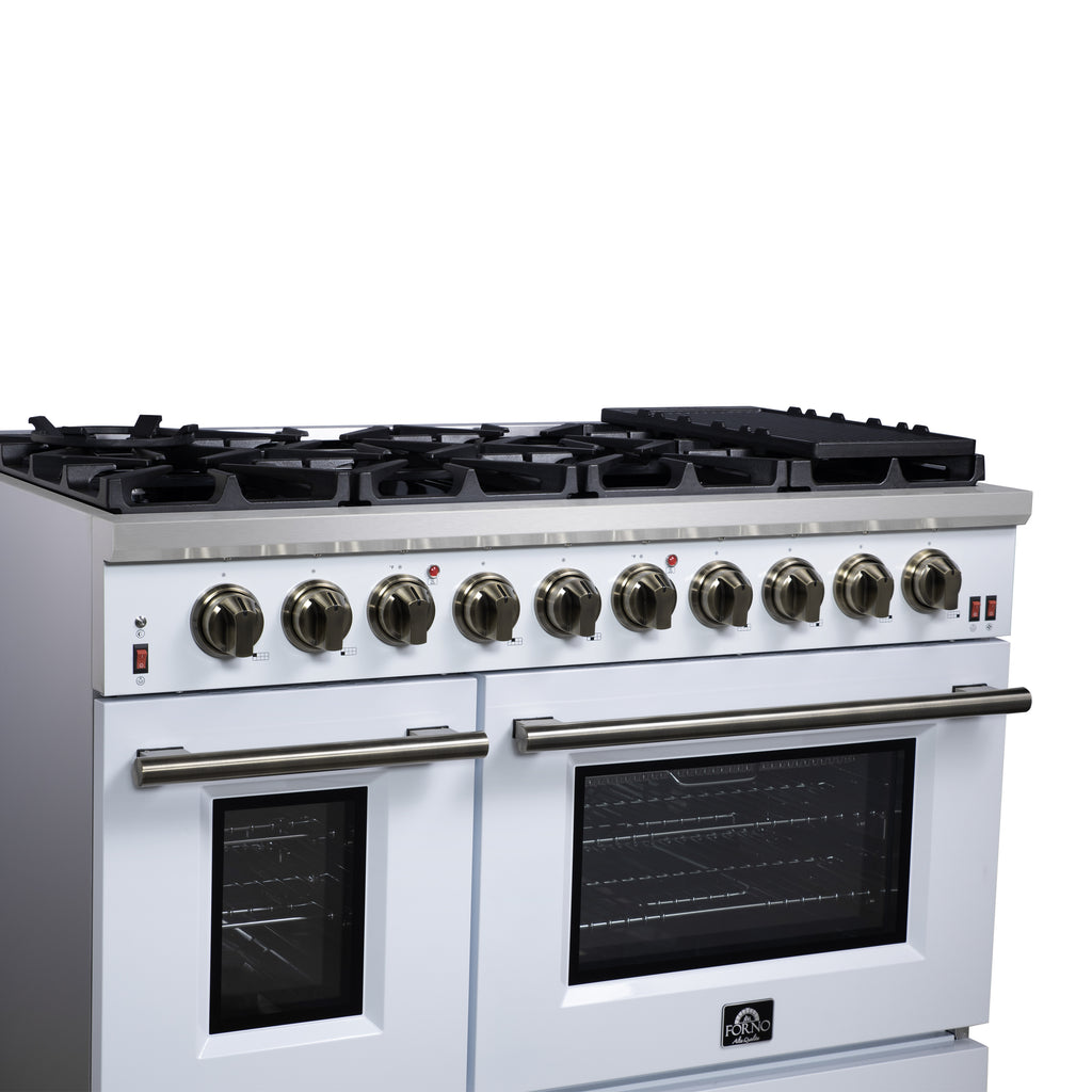 Forno Massimo 48" Freestanding Gas Range All in White with 8 Sealed Burners 107,000 BTU