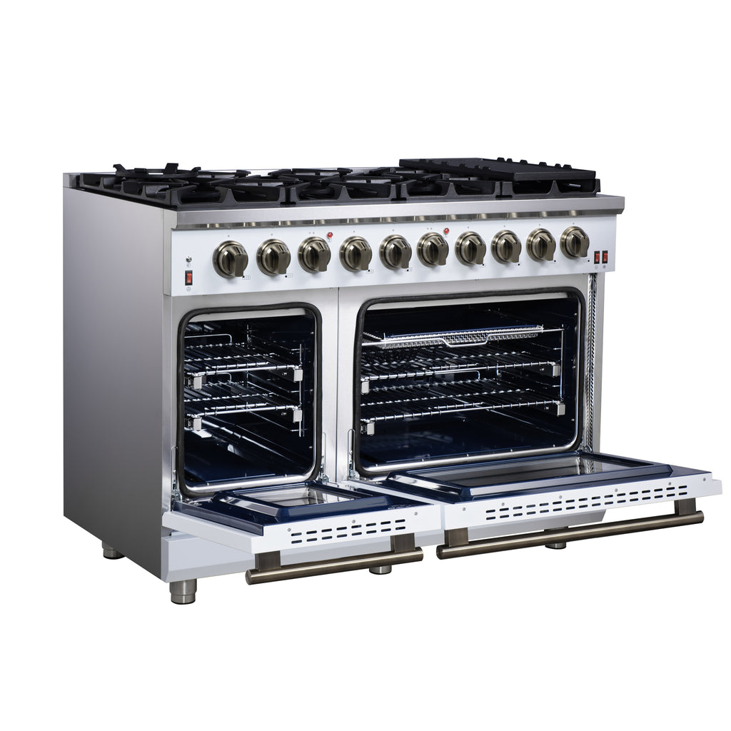 Forno Massimo 48" Freestanding Gas Range All in White with 8 Sealed Burners 107,000 BTU