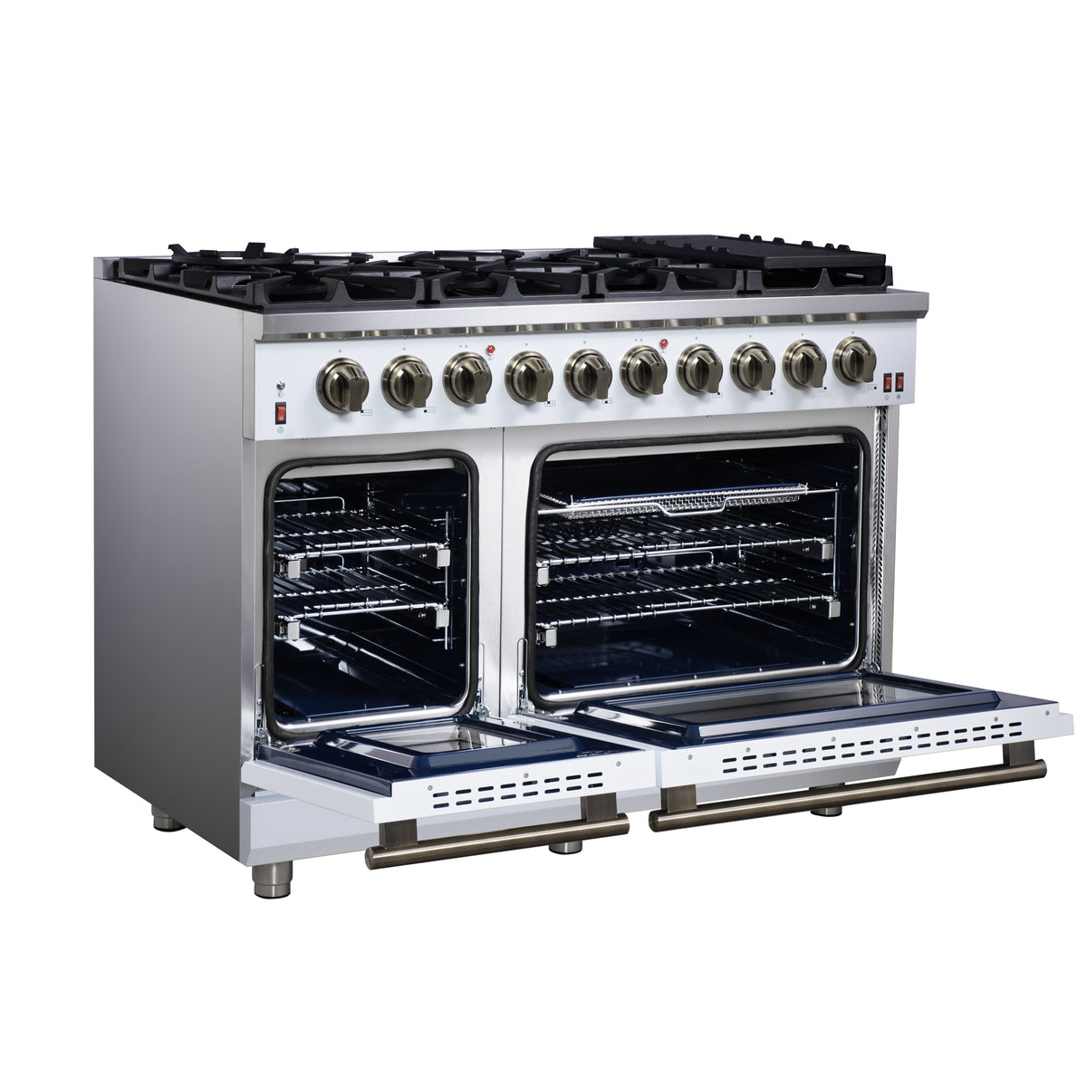 Forno Massimo 48" Freestanding Gas Range All in White with 8 Sealed Burners 107,000 BTU