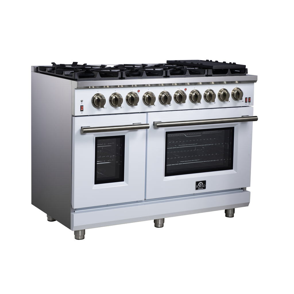 Forno Massimo 48" Freestanding Gas Range All in White with 8 Sealed Burners 107,000 BTU