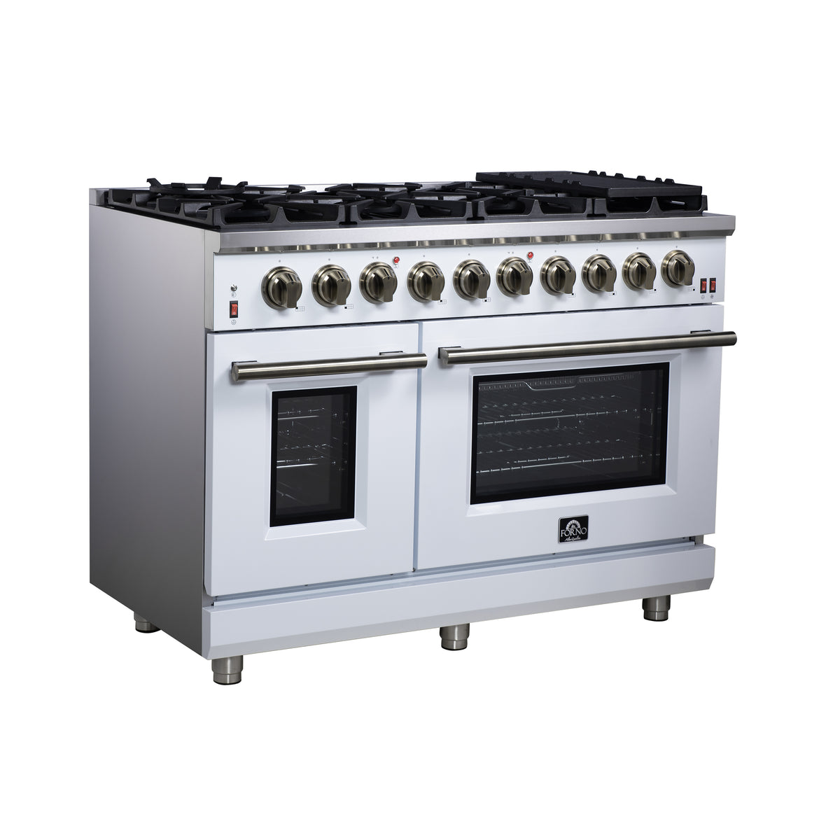 Forno Massimo 48" Freestanding Gas Range All in White with 8 Sealed Burners 107,000 BTU