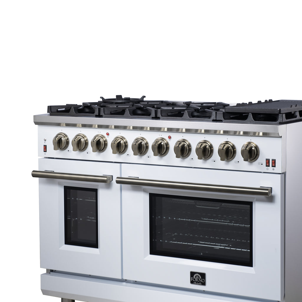 Forno Massimo 48" Freestanding Gas Range All in White with 8 Sealed Burners 107,000 BTU