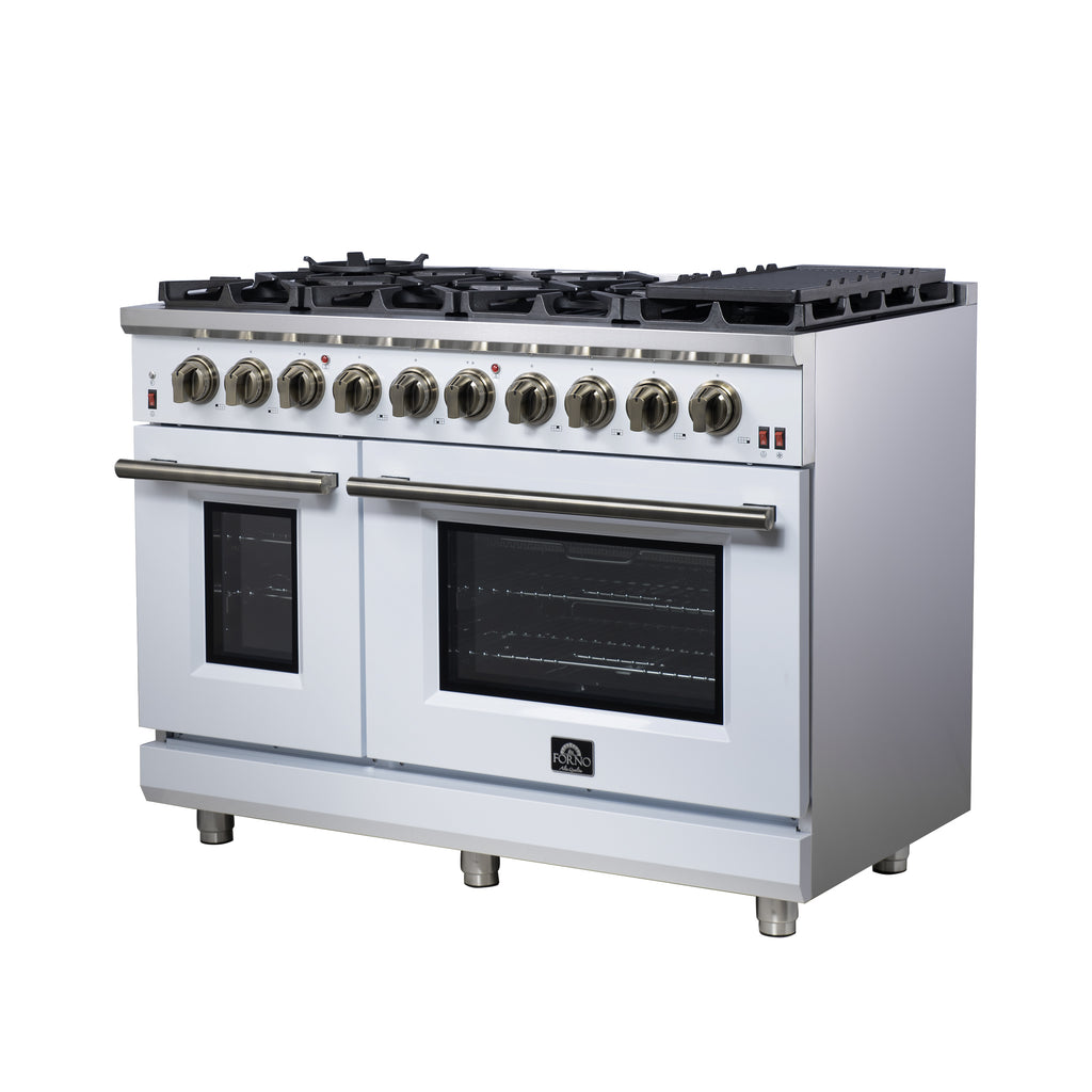 Forno Massimo 48" Freestanding Gas Range All in White with 8 Sealed Burners 107,000 BTU