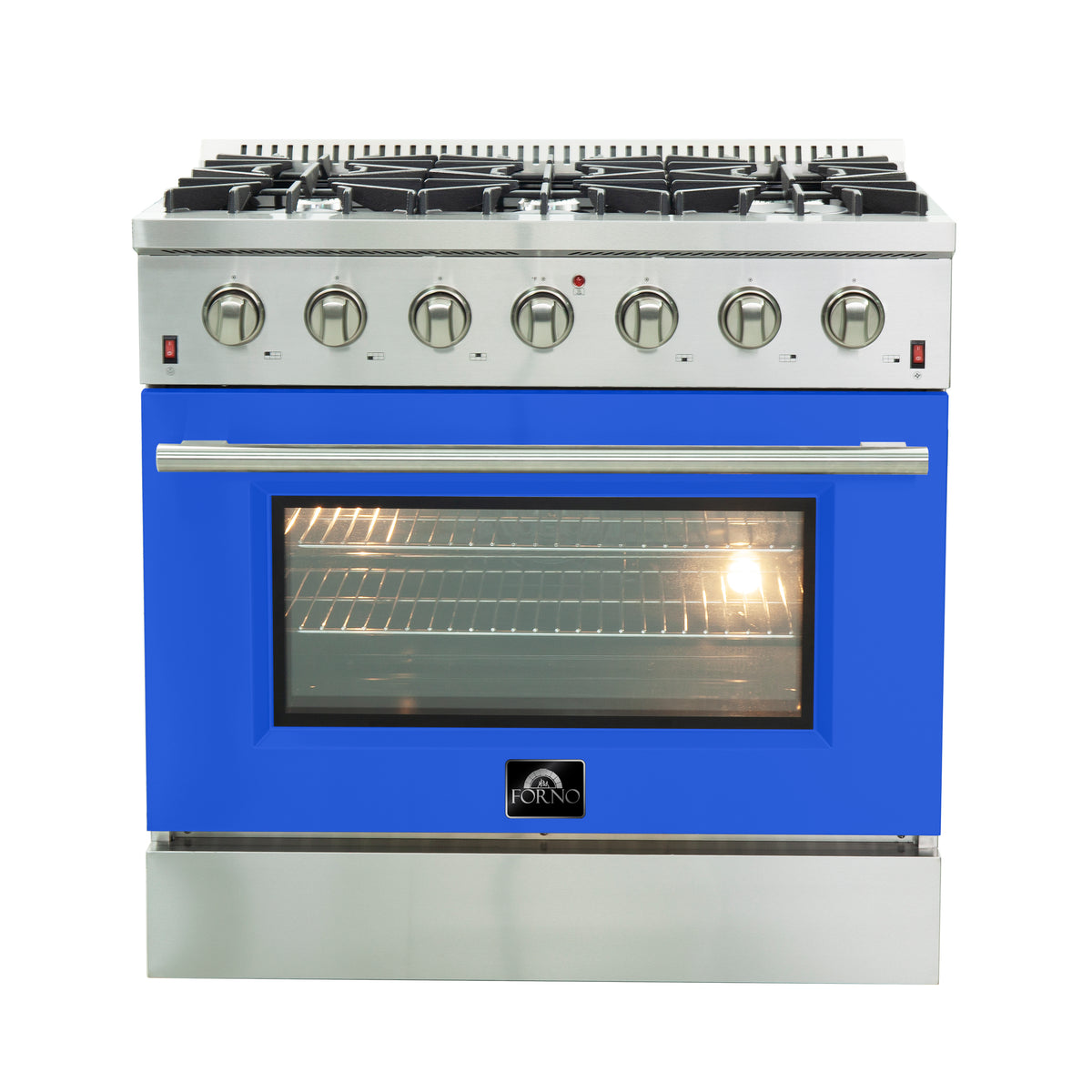 Forno Galiano 36" Freestanding Gas Range Stainless Steel with Blue Door, 6 Burners, 83,000 BTU