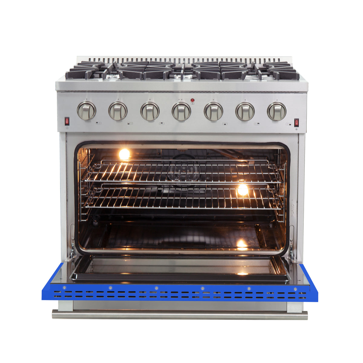 Forno Galiano 36" Freestanding Gas Range Stainless Steel with Blue Door, 6 Burners, 83,000 BTU