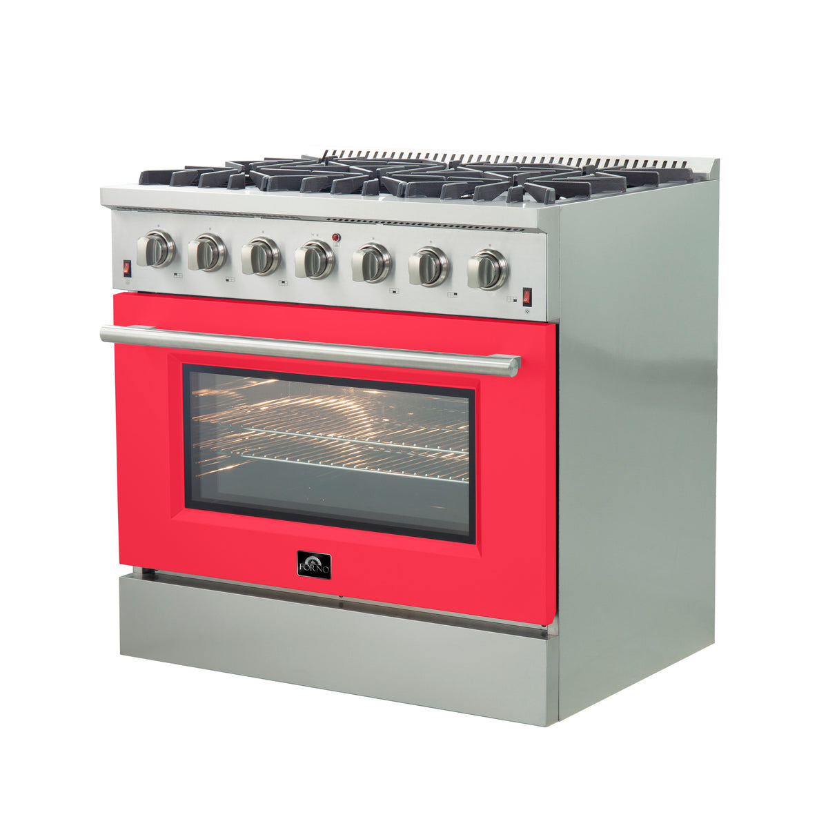 Forno Galiano 36" Freestanding Gas Range Stainless Steel with Red Door, 6 Burners, 83,000 BTU