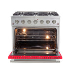 Forno Galiano 36" Freestanding Gas Range Stainless Steel with Red Door, 6 Burners, 83,000 BTU