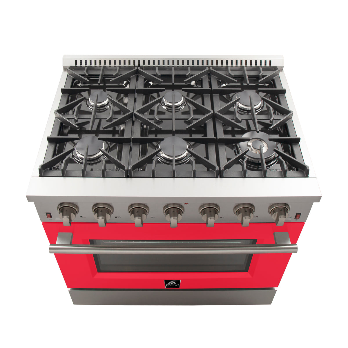 Forno Galiano 36" Freestanding Gas Range Stainless Steel with Red Door, 6 Burners, 83,000 BTU