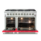 Forno Galiano 48" Freestanding Gas Range All Stainless Steel with Red Doors, 8 Burners 107,000 BTU, Griddle