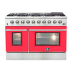 Forno Galiano 48" Freestanding Gas Range All Stainless Steel with Red Doors, 8 Burners 107,000 BTU, Griddle