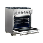 Forno Capriasca 30" Freestanding Gas Range All Stainless Steel with White Door, 5 Brass Burners 100,000 BTU