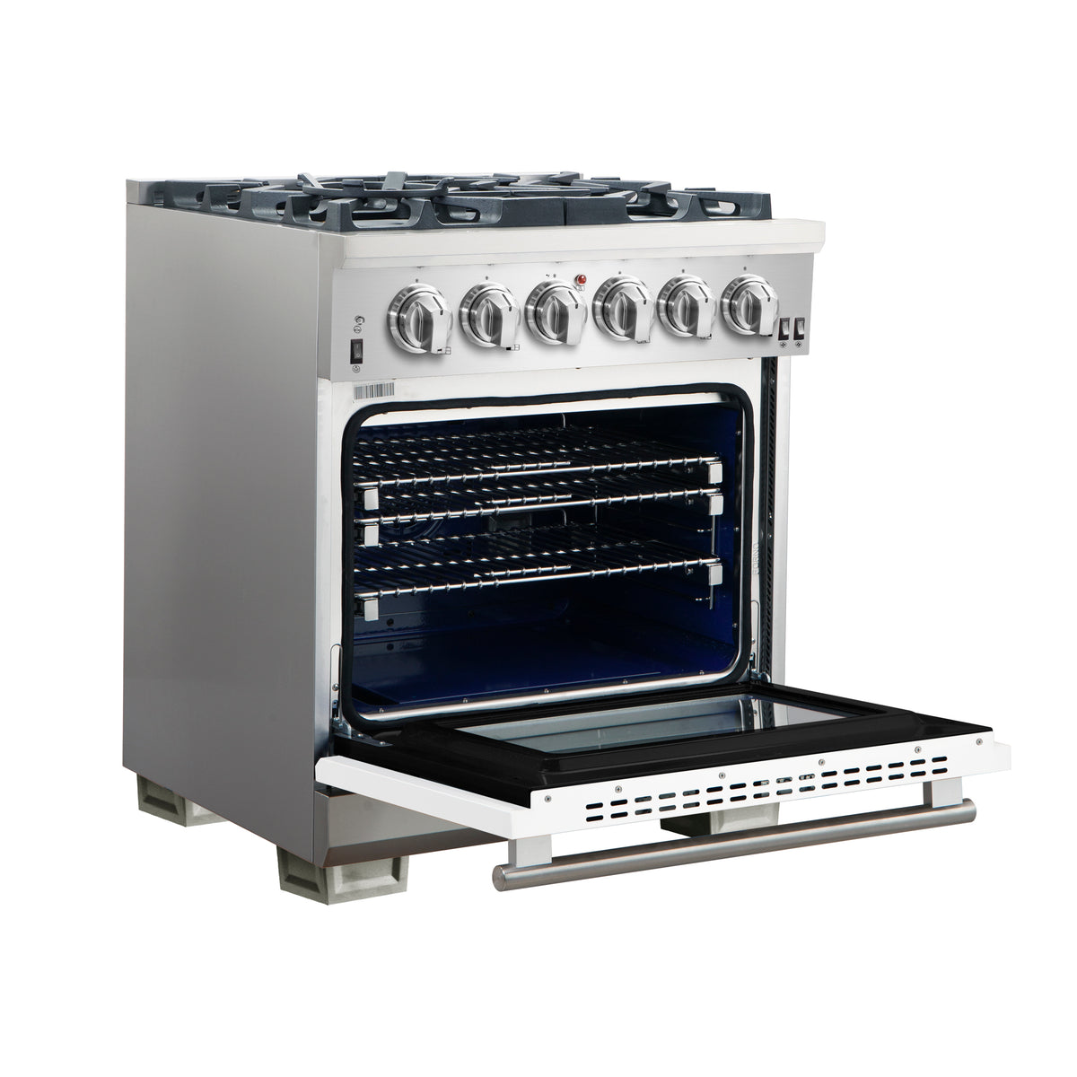Forno Capriasca 30" Freestanding Gas Range All Stainless Steel with White Door, 5 Brass Burners 100,000 BTU