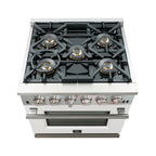 Forno Capriasca 30" Freestanding Gas Range All Stainless Steel with White Door, 5 Brass Burners 100,000 BTU