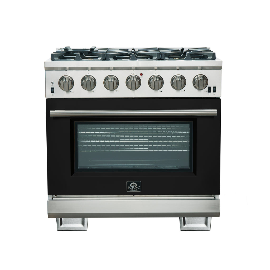 Forno Capriasca 36" Freestanding Gas Range All Stainless Steel, 6 Brass Burners 120,000 BTU, Wok Support