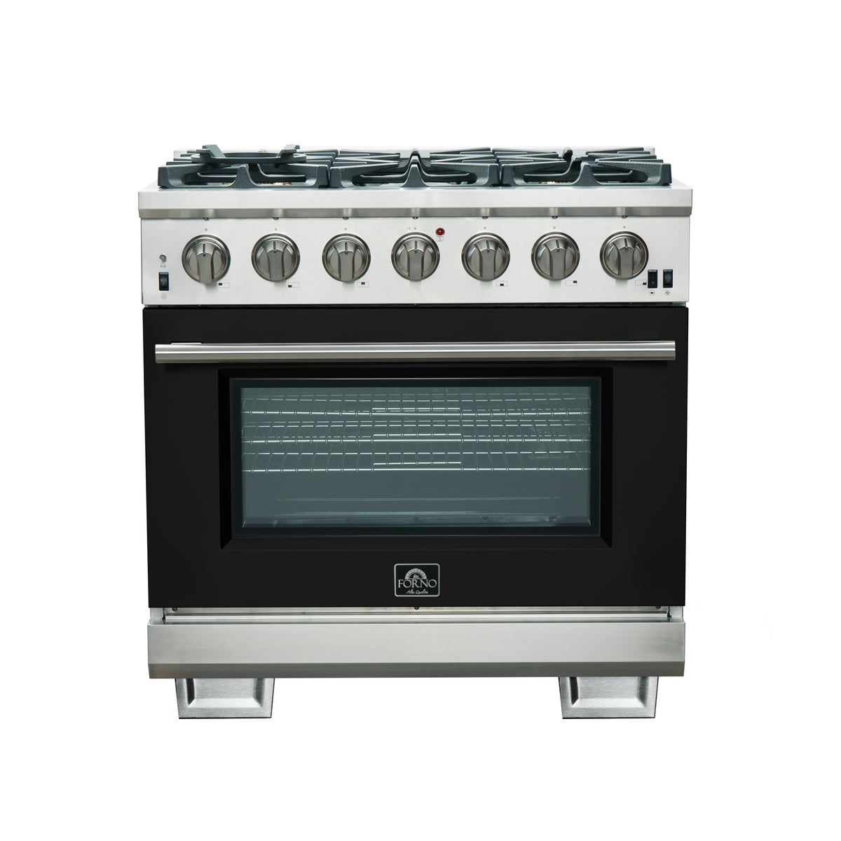 Forno Capriasca 36" Freestanding Gas Range All Stainless Steel, 6 Brass Burners 120,000 BTU, Wok Support