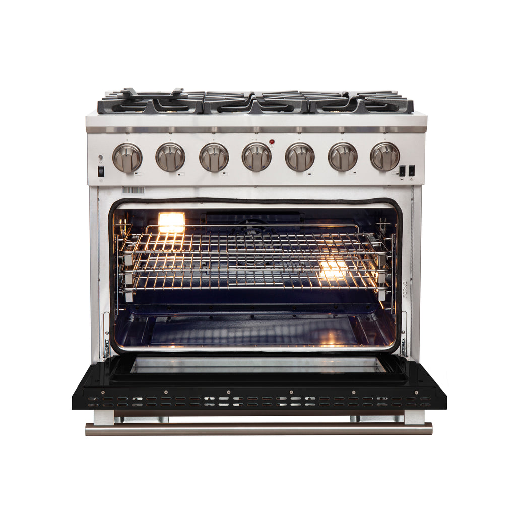 Forno Capriasca 36" Freestanding Gas Range All Stainless Steel, 6 Brass Burners 120,000 BTU, Wok Support