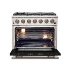 Forno Capriasca 36" Freestanding Gas Range All Stainless Steel, 6 Brass Burners 120,000 BTU, Wok Support