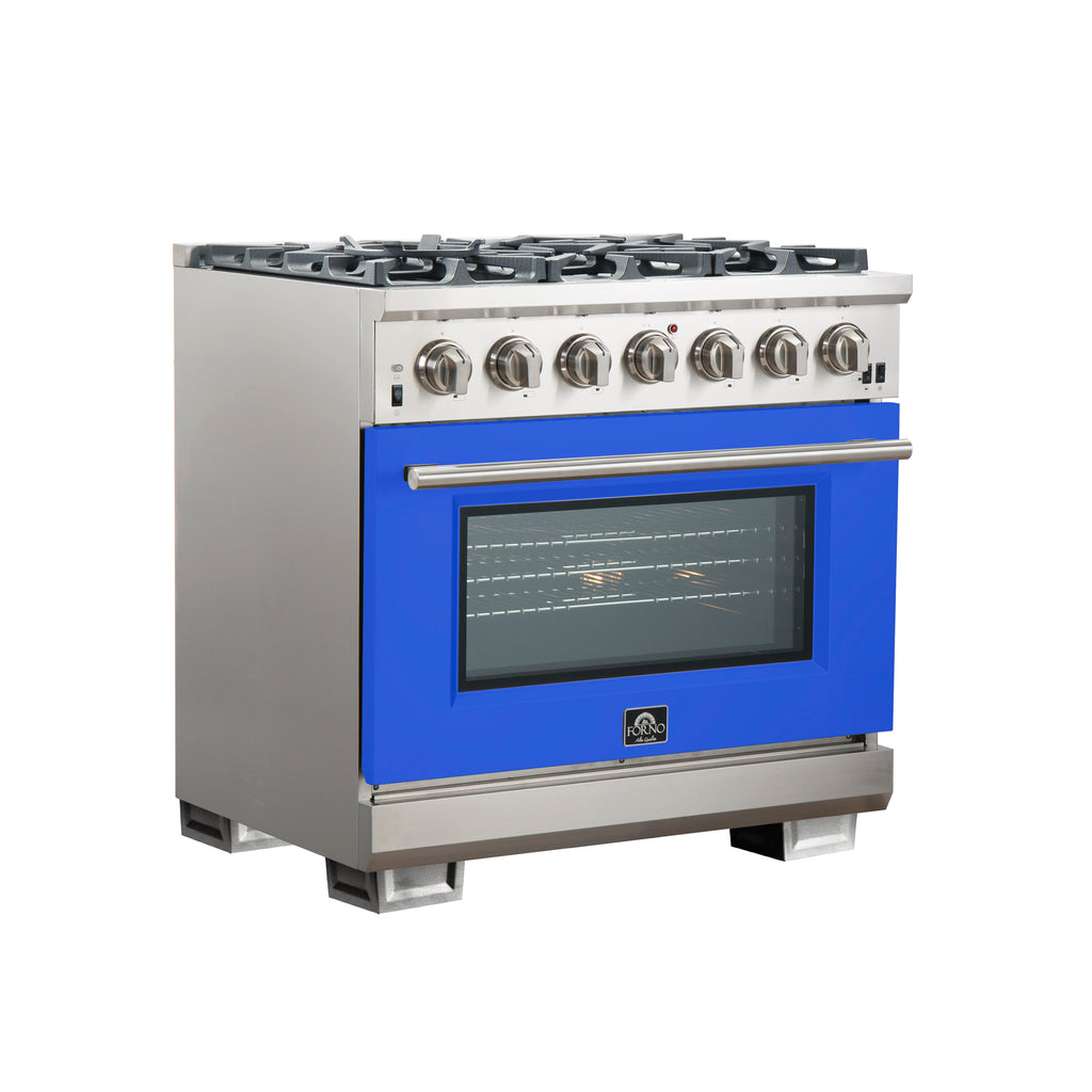 Forno Capriasca 36" Freestanding Gas Range All Stainless Steel, 6 Brass Burners 120,000 BTU, Wok Support